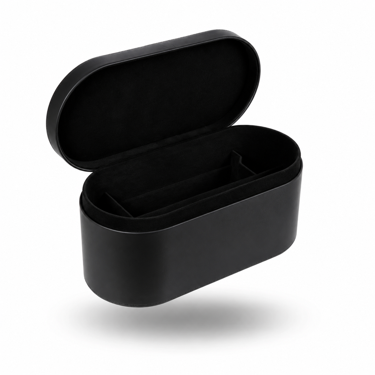 Premium-Lederbox in Schwarz, geöffnet