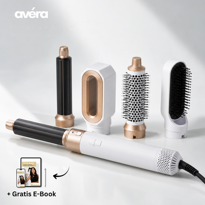 avéra AirStyler in Weiß-Gold mit allen fünf Aufsätzen und Gratis-E-Book